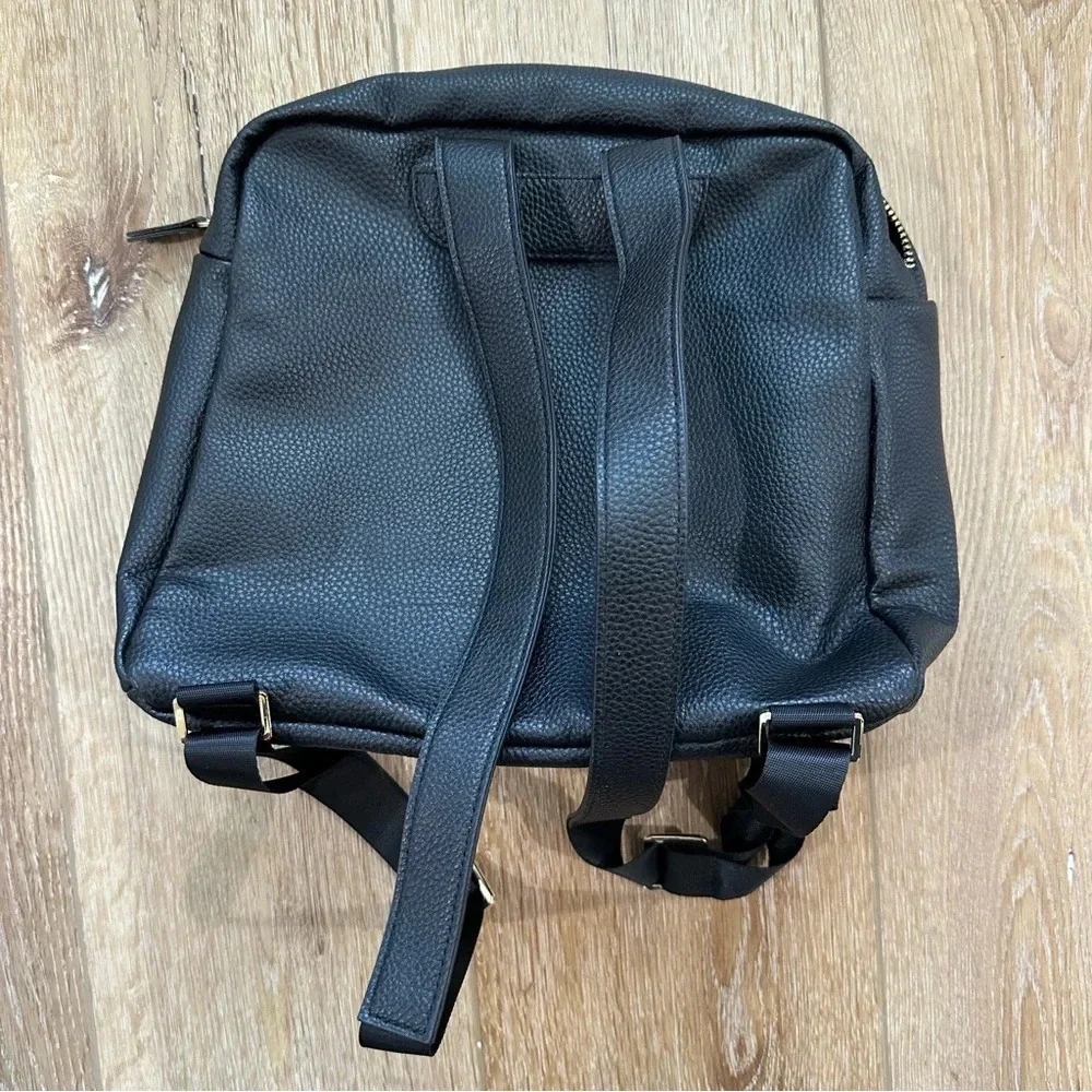 Younique Women’s Black Faux Leather Backpack with gold Zipper & Logo Details GUC